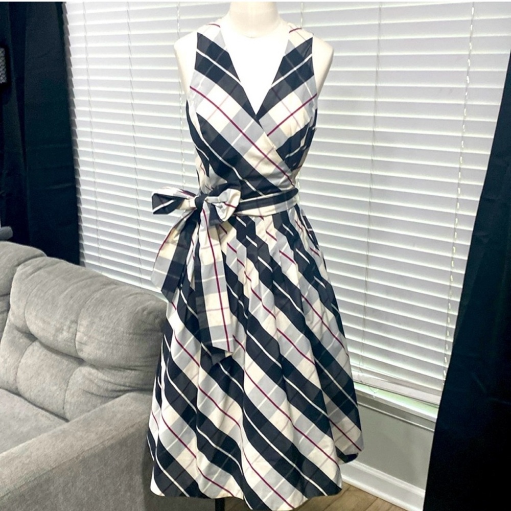 LAUREN RALPH LAUREN DRESSES Plaid Wrap Formal Dress Sz 8 Pockets